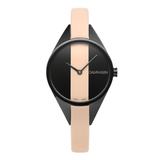 Calvin Klein Rebel Cream Black Dial Cream Leather Strap Watch for Women - K8P237X1