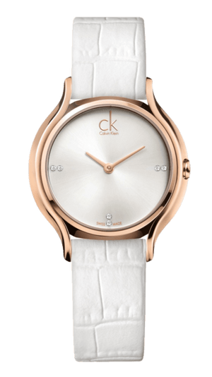 Calvin Klein Skirt White Dial White Leather Strap Watch for Women - K2U236KW