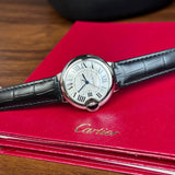 Cartier Ballon Bleu De Cartier Silver Dial Black Leather Strap Watch for Women - WSBB0030