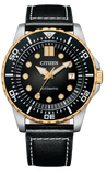 Citizen Mechanical Automatic Black Dial Black Leather Strap Watch for Men - NJ0176-10E
