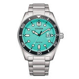 Citizen Mechanical Automatic Turquoise Dial Silver Steel Strap Watch for Men - NJ0170-83X