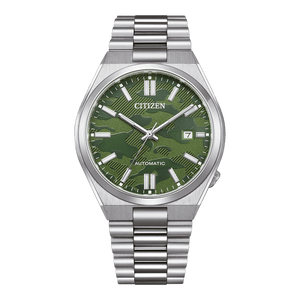 Citizen Tsuyosa Automatic Camouflage Green Dial Silver Steel Strap Watch For Men - NJ0159-86X