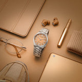 Citizen Tsuyosa Automatic Salmon Orange Dial Silver Steel Strap Watch For Men - NJ0159-86Z