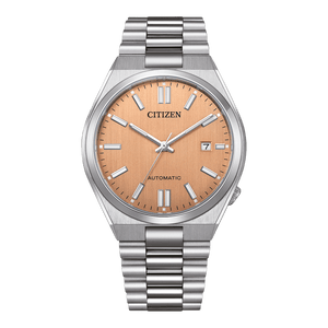 Citizen Tsuyosa Automatic Salmon Orange Dial Silver Steel Strap Watch For Men - NJ0159-86Z