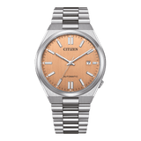Citizen Tsuyosa Automatic Salmon Orange Dial Silver Steel Strap Watch For Men - NJ0159-86Z