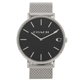 Coach Charles Black Dial Silver Mesh Bracelet Watch for Men - 14602144