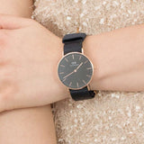Daniel Wellington Classic Cornwall Black Dial Black NATO Strap Watch For Women - DW00100150