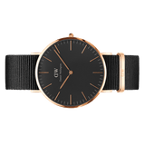 Daniel Wellington Classic Cornwall Black Dial Black Nylon Strap Watch For Women - DW00100148