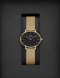 Daniel Wellington Classic Petite Black Dial Gold Mesh Bracelet Watch For Women - DW00100347