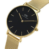 Daniel Wellington Classic Petite Black Dial Gold Mesh Bracelet Watch For Women - DW00100347