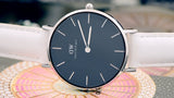 Daniel Wellington Classic Petite Bondi Black Dial White Leather Strap Watch For Women - DW00100284