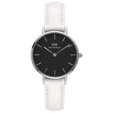 Daniel Wellington Classic Petite Bondi Black Dial White Leather Strap Watch For Women - DW00100284