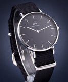 Daniel Wellington Classic Petite Cornwall Black Dial Black NATO Strap Watch For Women - DW00100216