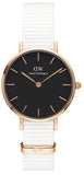 Daniel Wellington Classic Petite Dover Black Dial White NATO Strap Watch For Women - DW00100314
