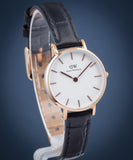 Daniel Wellington Classic Petite Reading White Dial Black Leather Strap Watch For Women - DW00100229