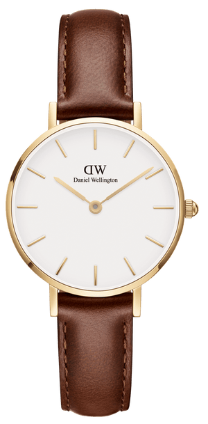 Daniel Wellington Classic Petite St Mawes White Dial Brown Leather Strap Watch For Women - DW00100231