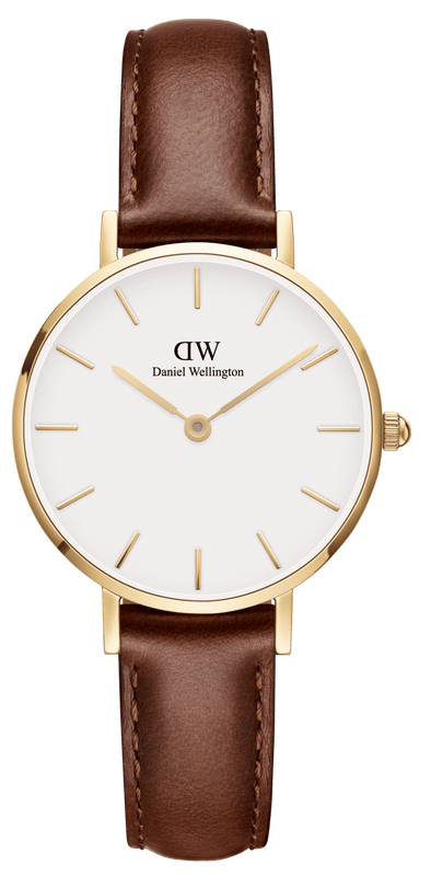 Daniel Wellington Classic Petite St Mawes White Dial Brown Leather Strap Watch For Women - DW00100231