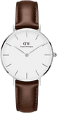 Daniel Wellington Classic Petite White Dial Brown Leather Strap Watch For Women - DW00100239