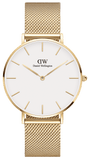 Daniel Wellington Classic Petite White Dial Gold Mesh Bracelet Watch For Women - DW00100348