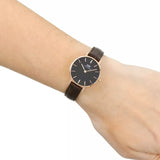 Daniel Wellington Classic Petite York Black Dial Brown Leather Strap Watch For Women - DW00100226