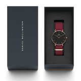 Daniel Wellington Classic Roselyn Black Dial Maroon Nylon Strap Watch For Women - DW00100273