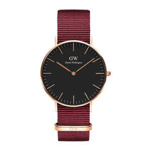 Daniel Wellington Classic Roselyn Black Dial Maroon Nylon Strap Watch For Women - DW00100273