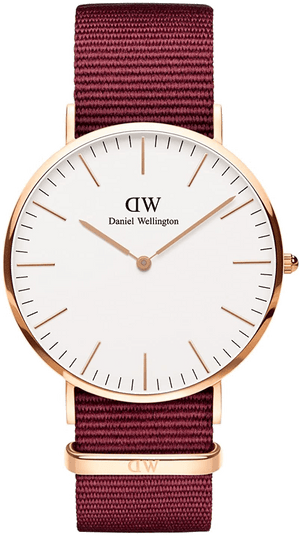 Daniel Wellington Classic Roselyn White Dial Maroon Nylon Strap Watch For Women - DW00100267
