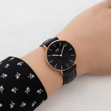 Daniel Wellington Classic Sheffield Black Dial Black Leather Strap Watch For Women - DW00100139