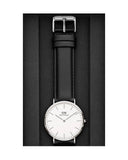 Daniel Wellington Classic Sheffield White Dial Black Leather Strap Watch For Men - DW00100020