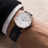 Daniel Wellington Classic Sheffield White Dial Black Leather Strap Watch For Men - DW00100084