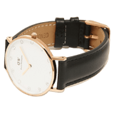 Daniel Wellington Classic Sheffield White Dial Black Leather Strap Watch For Women - DW00100076
