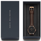 Daniel Wellington Classic York Black Dial Brown Leather Strap Watch For Women - DW00100140