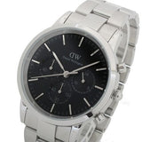 Daniel Wellington Iconic Chronograph Link Black Dial Silver Steel Strap Watch For Men  - DW00100645