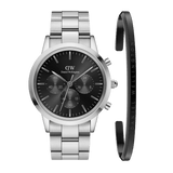 Daniel Wellington Iconic Chronograph Link Black Dial Silver Steel Strap Watch For Men  - DW00100645