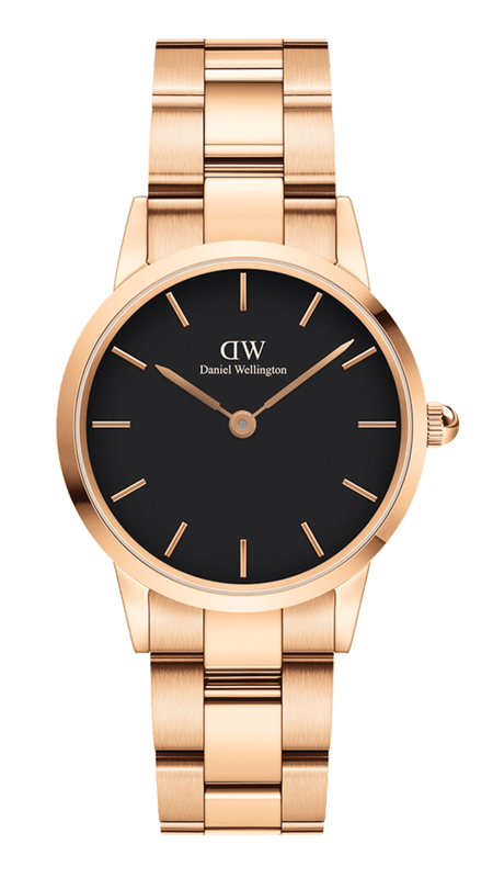 Daniel Wellington Iconic Link Black Dial Rose Gold Steel Strap Watch For Men - DW00100344