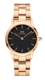 Daniel Wellington Iconic Link Black Dial Rose Gold Steel Strap Watch For Men - DW00100344