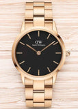 Daniel Wellington Iconic Link Black Dial Rose Gold Steel Strap Watch for Women - DW00100210