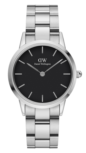 Daniel Wellington Iconic Link Black Dial Silver Steel Strap Watch for Women - DW00100204