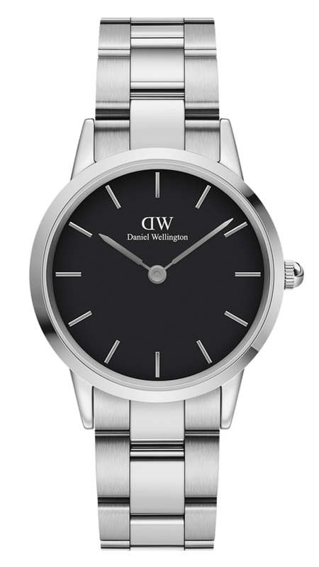 Daniel Wellington Iconic Link Black Dial Silver Steel Strap Watch for Women - DW00100204