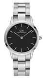 Daniel Wellington Iconic Link Black Dial Silver Steel Strap Watch for Women - DW00100204