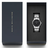 Daniel Wellington Iconic Link Black Dial Silver Steel Strap Watch For Women - DW00100206