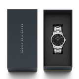 Daniel Wellington Iconic Link Black Dial Silver Steel Strap Watch For Women - DW00100342