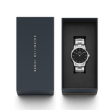 Daniel Wellington Iconic Link Black Dial Silver Steel Strap Watch For Women - DW00100342