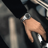 Daniel Wellington Iconic Link Black Dial Silver Steel Strap Watch For Women - DW00100342