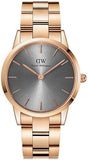 Daniel Wellington Iconic Link Grey Dial Rose Gold Steel Strap Watch For Women - DW00100332