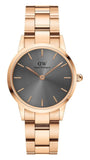 Daniel Wellington Iconic Link Grey Dial Rose Gold Steel Strap Watch For Women - DW00100336