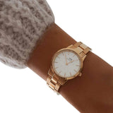 Daniel Wellington Iconic Link White Dial Rose Gold Steel Strap Watch For Women - DW00100211