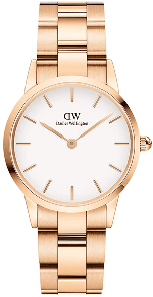 Daniel Wellington Iconic Link White Dial Rose Gold Steel Strap Watch for Women - DW00100213