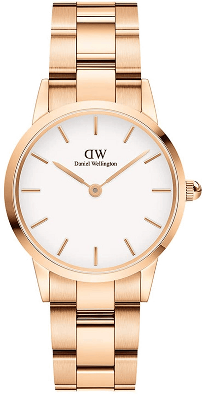 Daniel Wellington Iconic Link White Dial Rose Gold Steel Strap Watch for Women - DW00100213