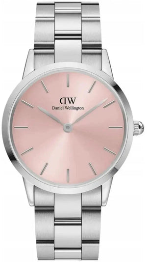 Daniel Wellington Iconic Pink Dial Silver Steel Strap Watch For Women - DW00100329